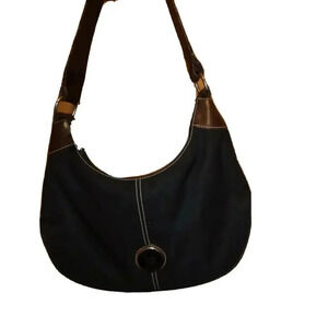 Vintage Dooney & Bourke Small Hobo Handbag Purse Nylon & Leather Trim DB Black